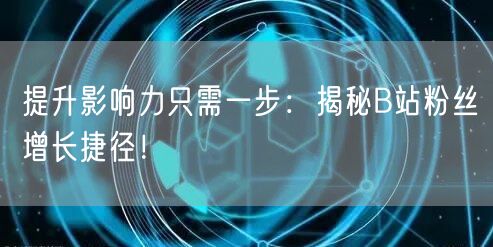 提升影响力只需一步：揭秘B站粉丝增长捷径！